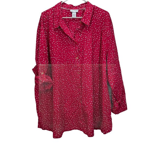Catherines Red White Dots Long Sleeve Button Front Cotton Shirt‎ 4X - Picture 1 of 10